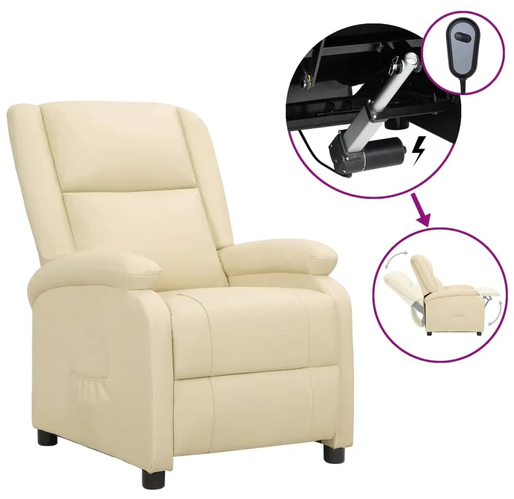 vidaXL Poltrona reclinável elétrica couro genuíno cor creme