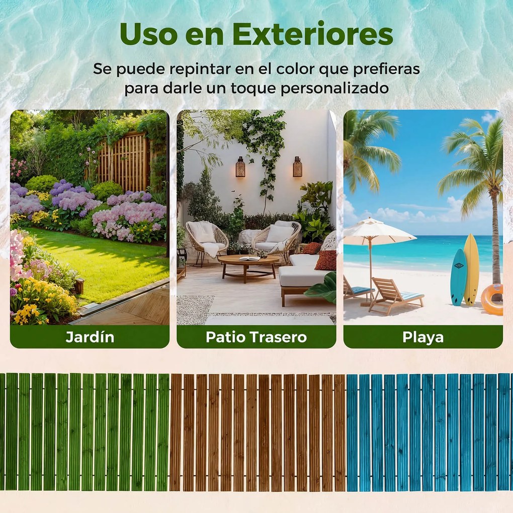 Caminho de jardim em madeira de abeto, enrolável, 367 x 55 x 15 cm, superfície antiderrapante para quintal, terraço e ambientes cor castanho