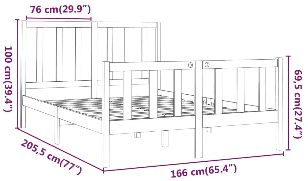 Cama sem colchão 160x200 cm madeira de pinho maciça