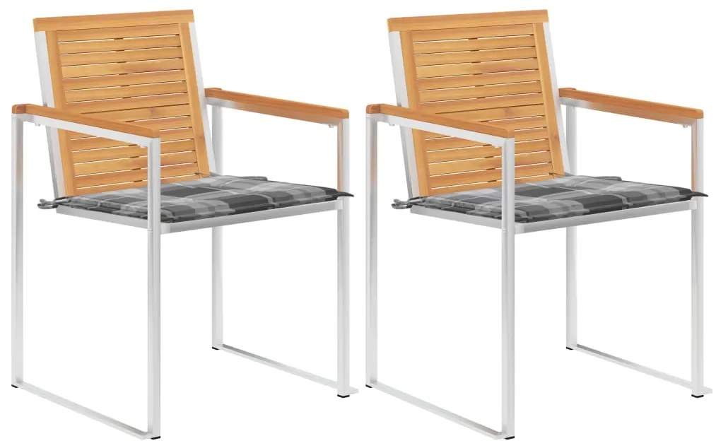 vidaXL Cadeiras de jardim com almofadões 2 pcs teca maciça e aço