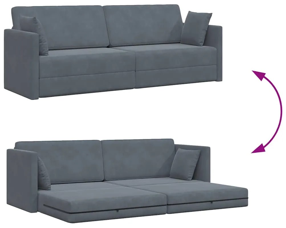 Sofá Cama 2 em 1 Cinza Escuro 213x144x60 cm Veludo