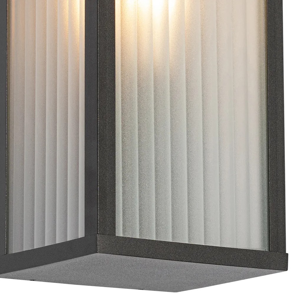 LED Candeeiro de parede exterior inteligente preto com vidro canelado incl. Wifi A60 - Charlois Moderno