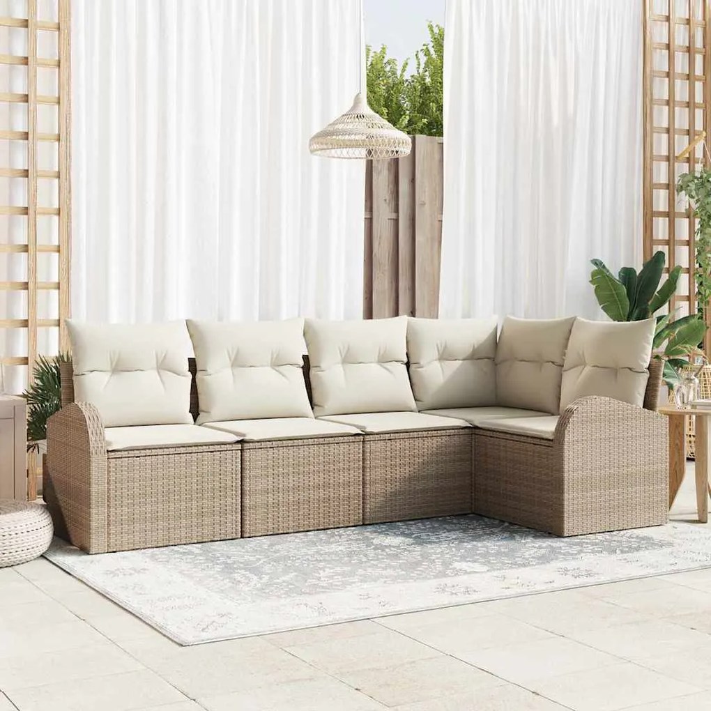 Conjunto de sofá de jardim 5 peças com almofadas - Rattan sintético be