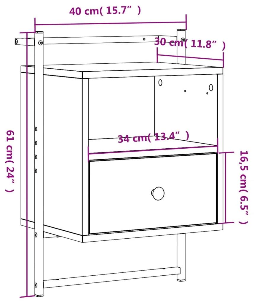 Mesa de cabeceira de parede 40x30x61 cm derivados madeira preto
