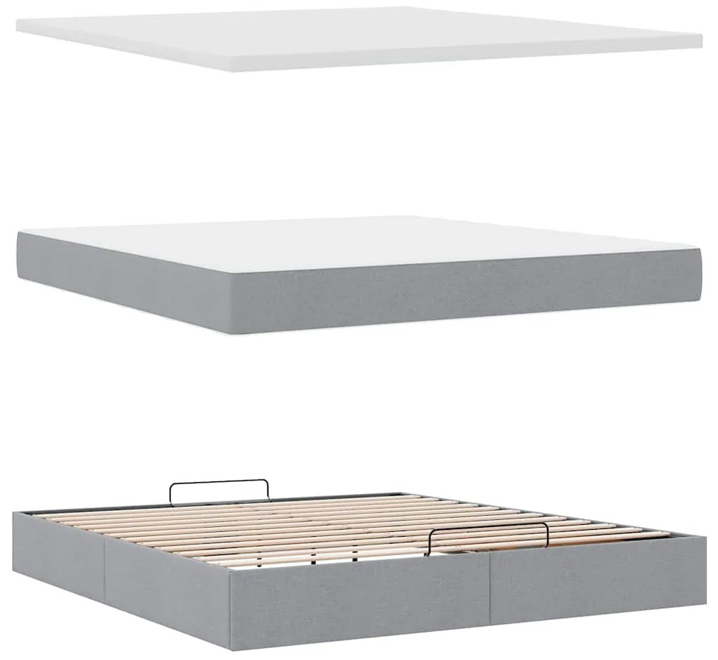 Cama otomana com colchão 160x200 cm tecido cinzento claro
