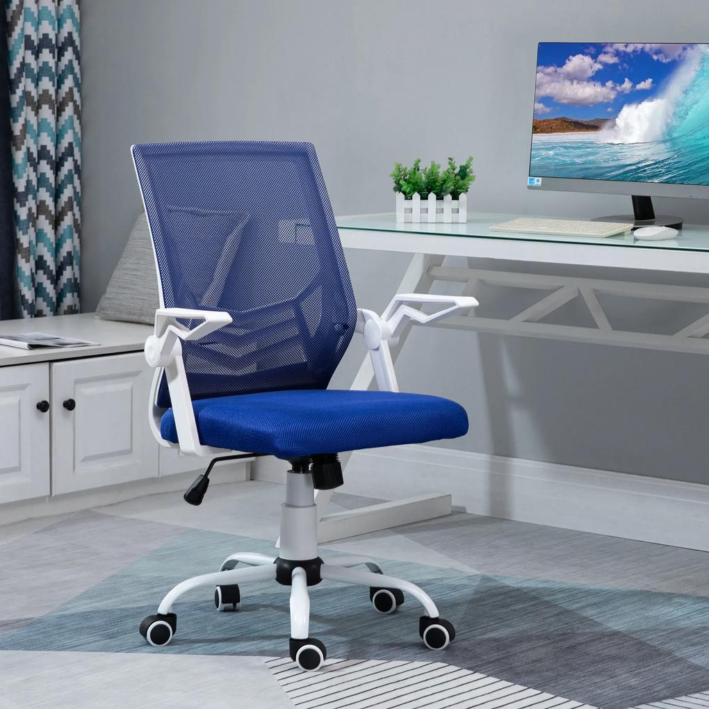 Vinsetto Cadeira de Escritório Ergonômica Giratória com Altura Ajustável Apoio para os Braços Dobrável Suporte Lombar e Encosto Transpirável 62,5x55x94-104cm Azul