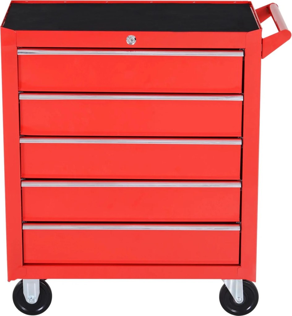 Carrinho de Ferramentas com 5 Gavetas Rodas Trava Armário de Armazenamento para Oficina de Garagem e Chapa de Aço 69x33x75 cm Vermelho