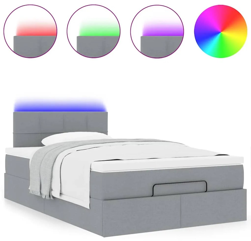 Cama otomana com colchão 120x200 cm tecido cinzento claro