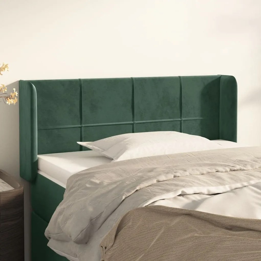 Cabeceira de cama c/ abas veludo 93x16x78/88 cm verde-escuro