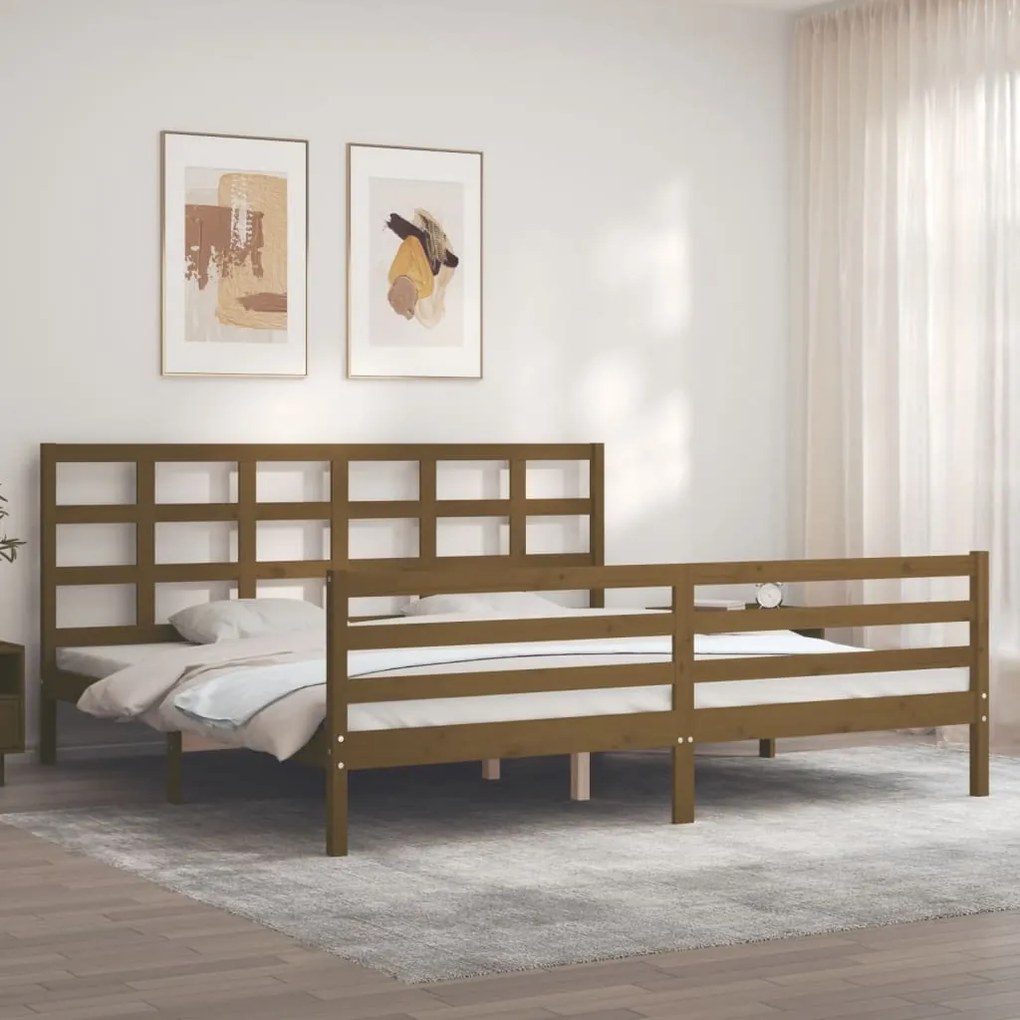 vidaXL Estrutura cama c/ cabeceira 200x200cm maciço castanho-mel