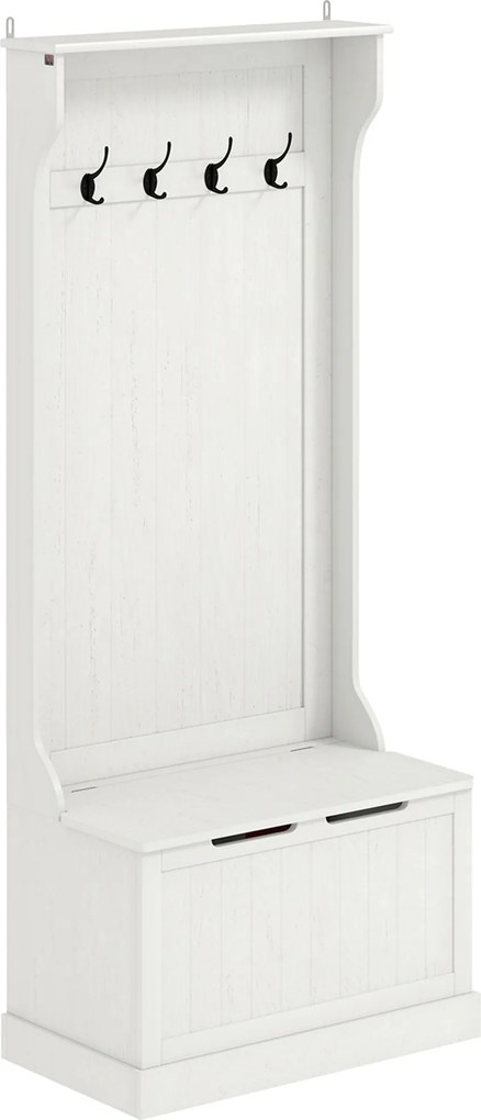 HOMCOM Móvel de Entrada com Cabide, Banco e Arrumação Branco Moderno 71,5x39,5x170 cm | Aosom Portugal