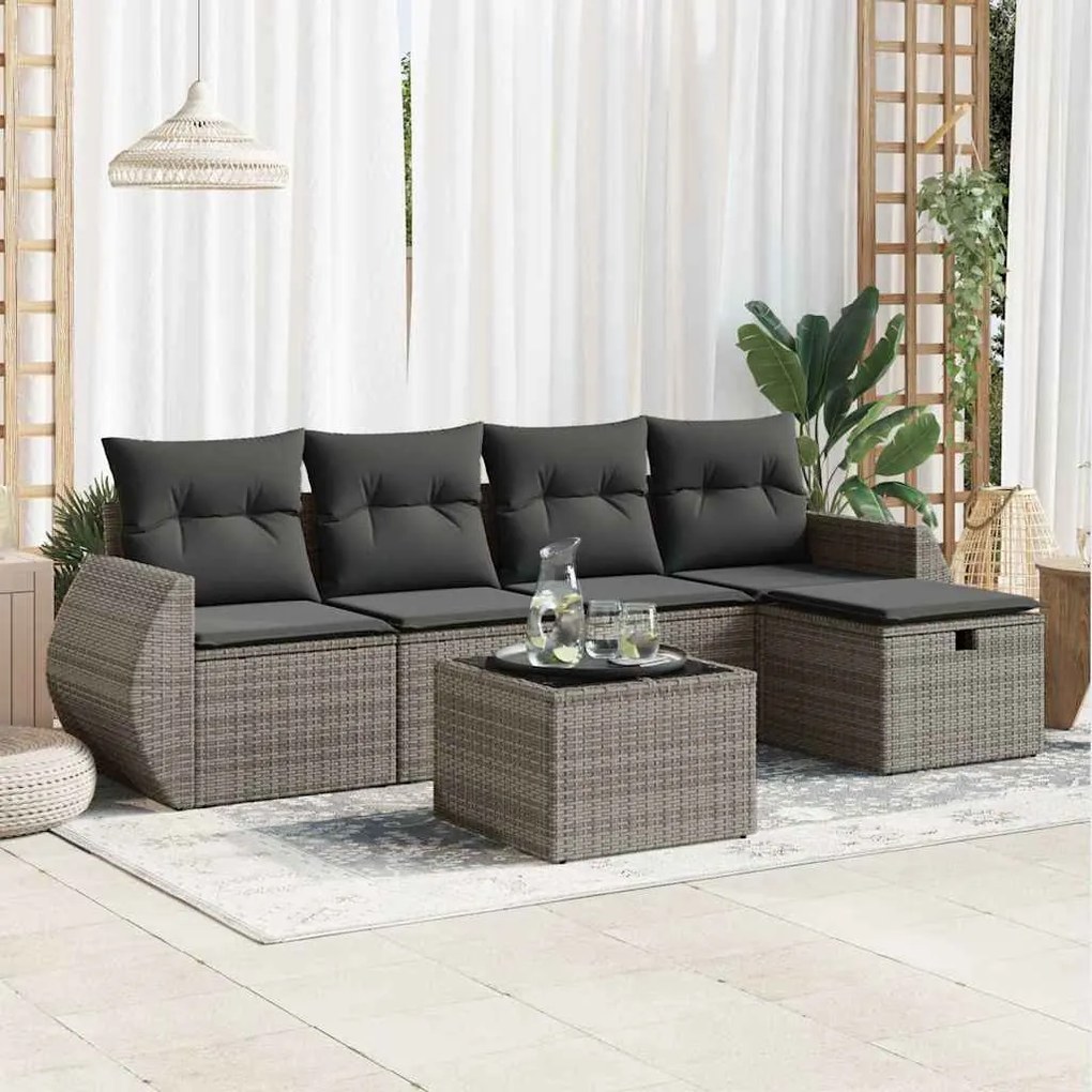 vidaXL 6 pcs conjunto sofás de jardim com almofadões vime cinzento