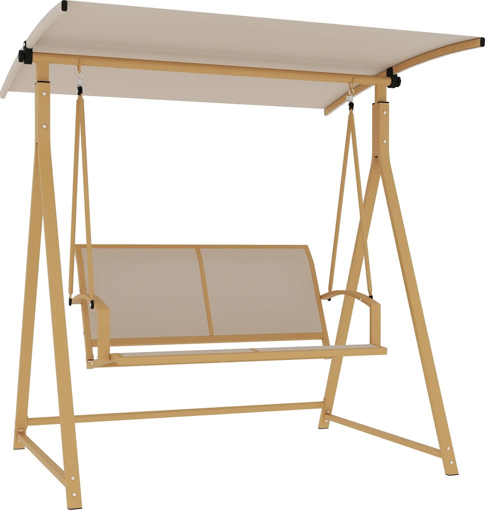 Baloiço de Jardim de 2 Lugares com Toldo Ajustável 90° Proteção UV 30+ e Estrutura Triangular 160x112x162 cm Caqui