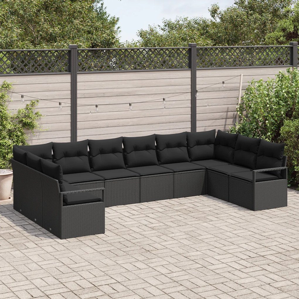 Conjunto de Sofás de Jardim vidaXL de 10 Peças com Almofadas Preto Rat