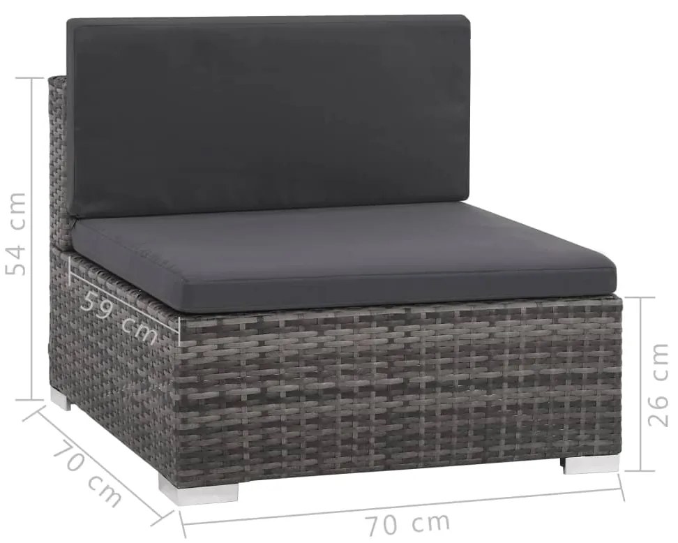 6 pcs conjunto lounge de jardim c/ almofadões vime PE cinzento