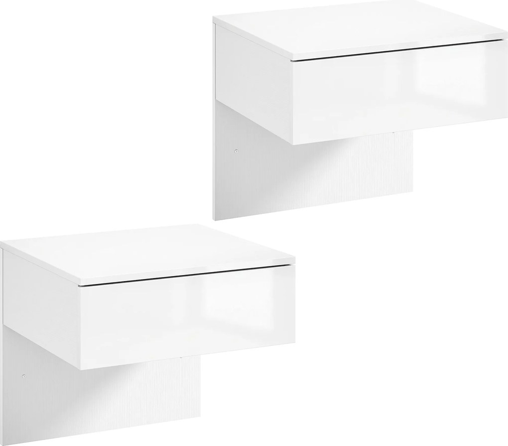 HOMCOM Conjunto de 2 Mesas de Cabeceira Suspensas com Gaveta para Fixar na Parede para Quarto 40x35x36,2 cm Branco Brilhante | Aosom Portugal