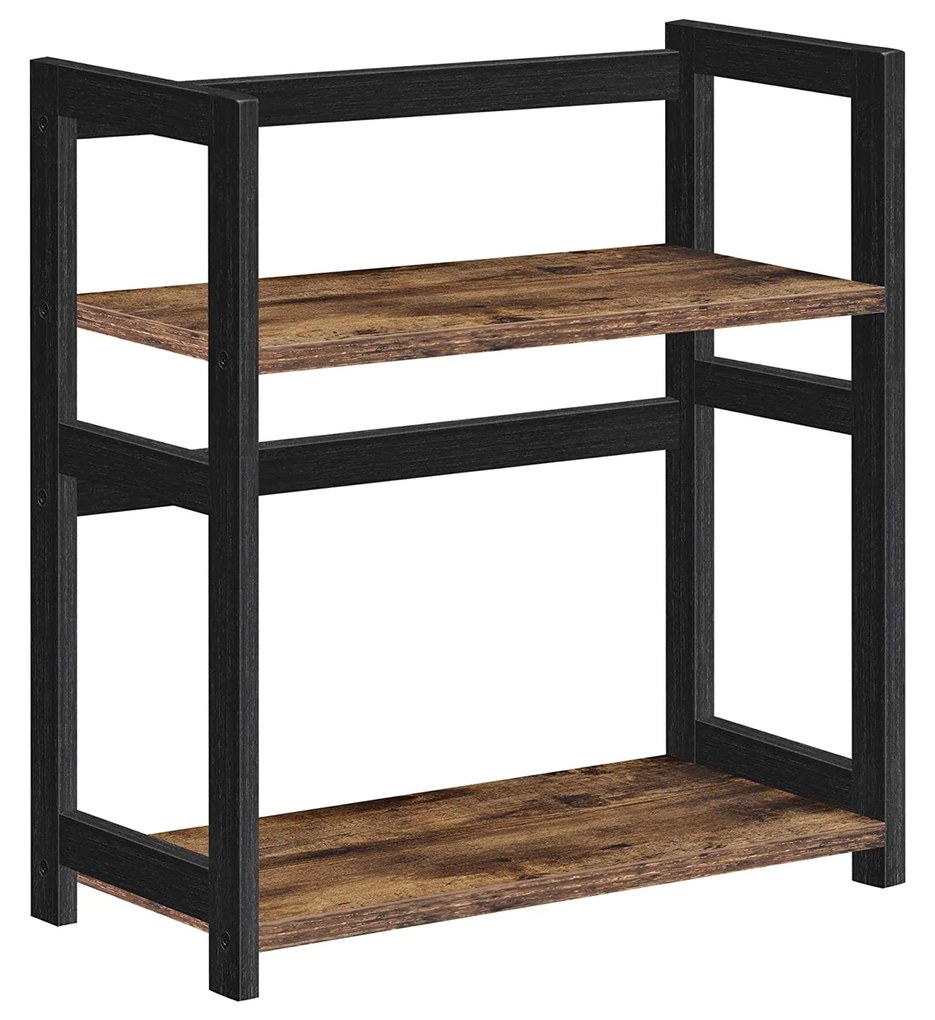 SONGMICS Prateleira para temperos, prateleira de armazenamento de bancada de 2 níveis, organizador de mesa, estrutura de bambu, para cozinha, sala de jantar, escritório, marrom rústico e preto OFS046B01