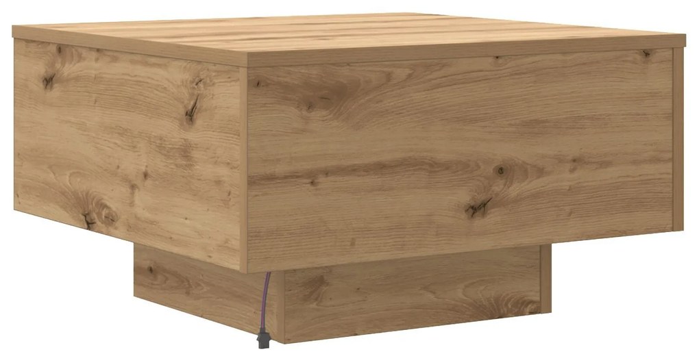 Mesa de Centro vidaXL com Luzes LED Carvalho Artesanal 55x55x31 cm
