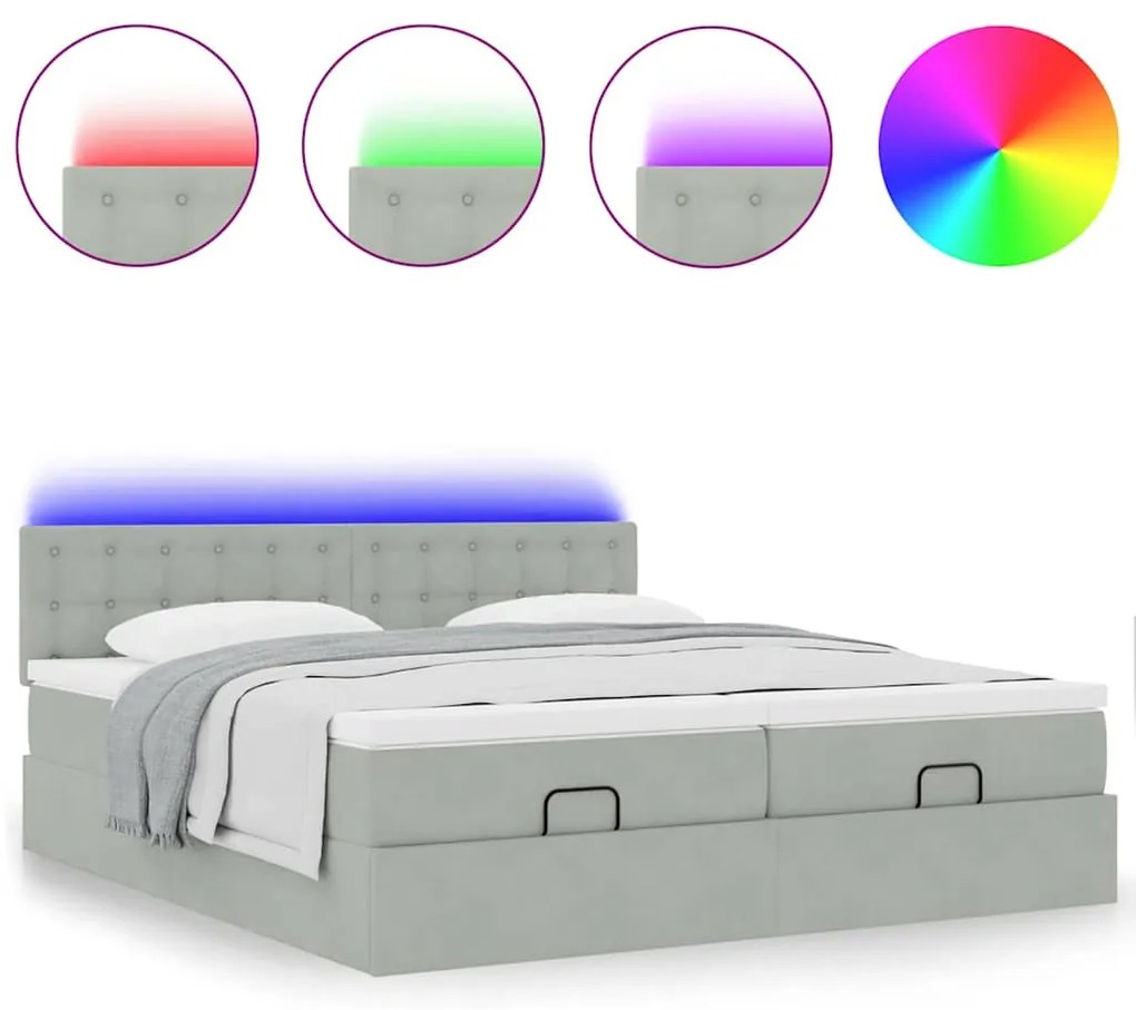 Estrutura cama otomana colchões 180x200cm veludo cinzento claro