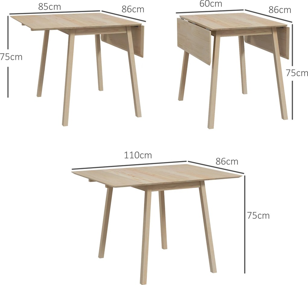 Mesa de cozinha dobrável (CADEIRAS NÃO INCLUIDAS), mesa de jantar dobrável com tampo rebatível em madeira para 2 a 4 pessoas, madeira natural