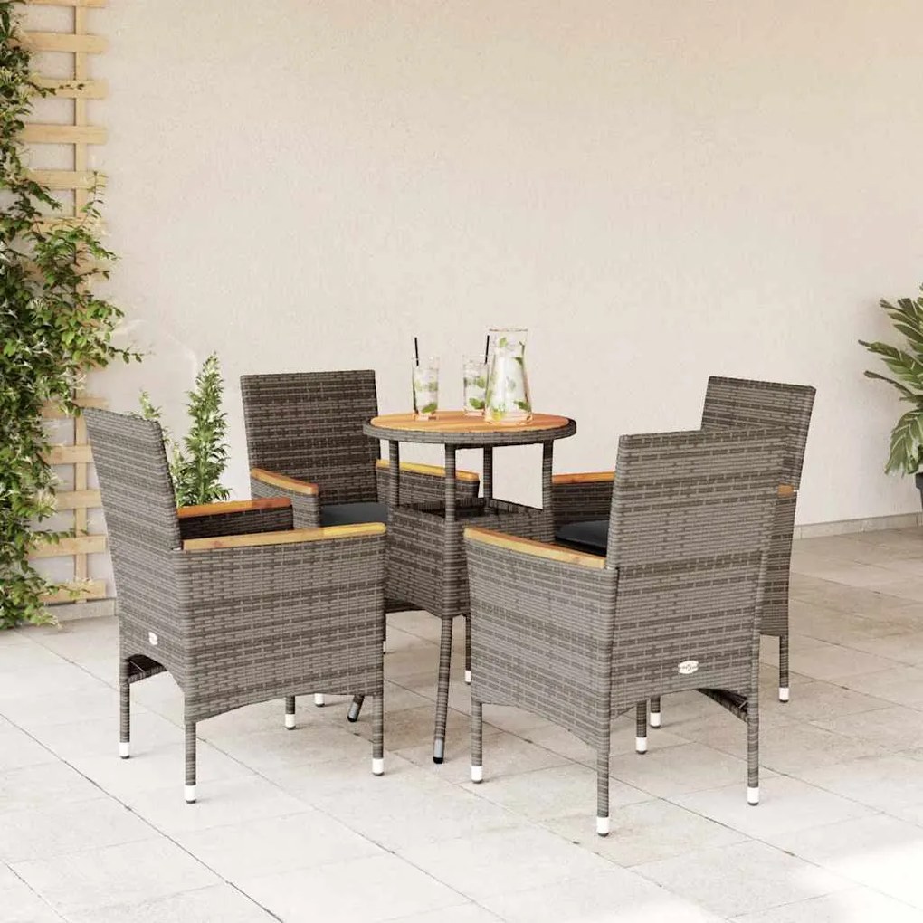 vidaXL 5 pcs conjunto jantar jardim c/ almofadões vime PE/acácia cinza