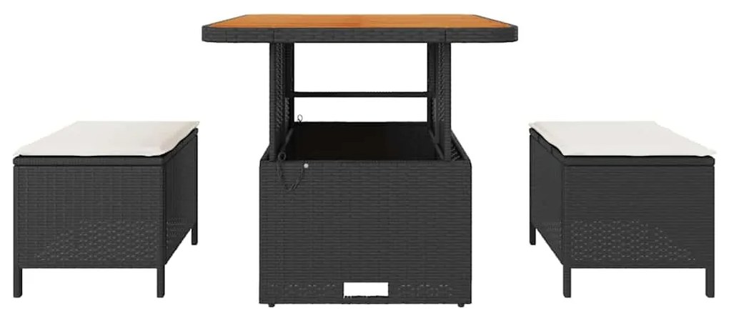 Conjunto de Jantar de Jardim com 3 Peças e Almofadas Preto em Rattan S