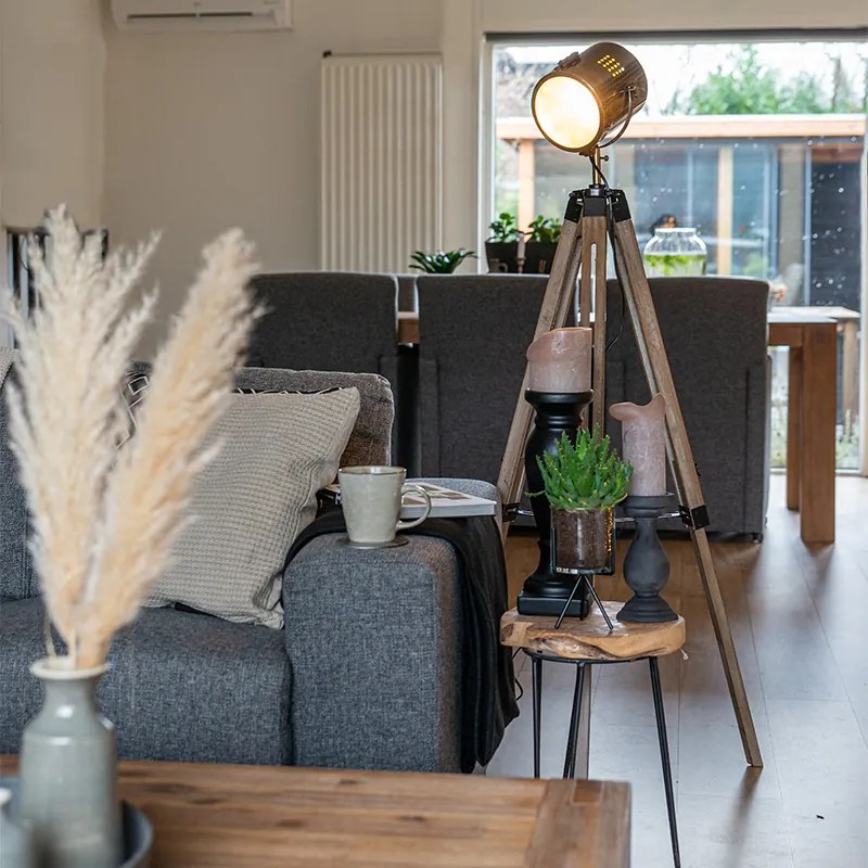 Candeeiro de pé inteligente tripé madeira com spot de estúdio incl. Wifi B35 - Braha