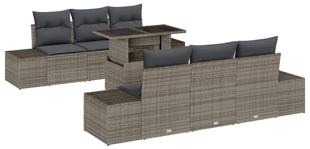 Conjunto de Sofá de Jardim de 7 Peças com Almofadas Cinzento Vime Poli