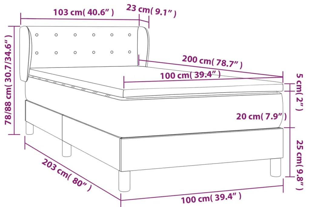 Cama com molas/colchão 100x200 cm veludo cinza-escuro