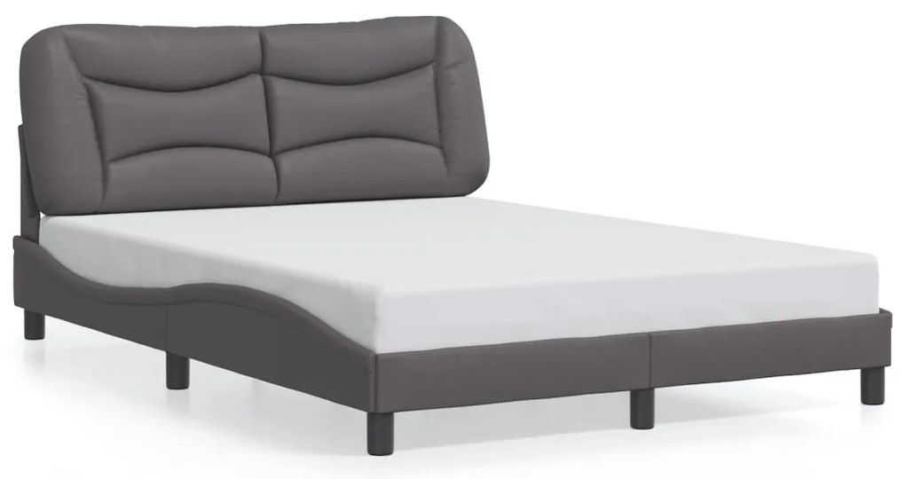 Estrutura de cama c/ luzes LED 140x200cm couro artificial cinza