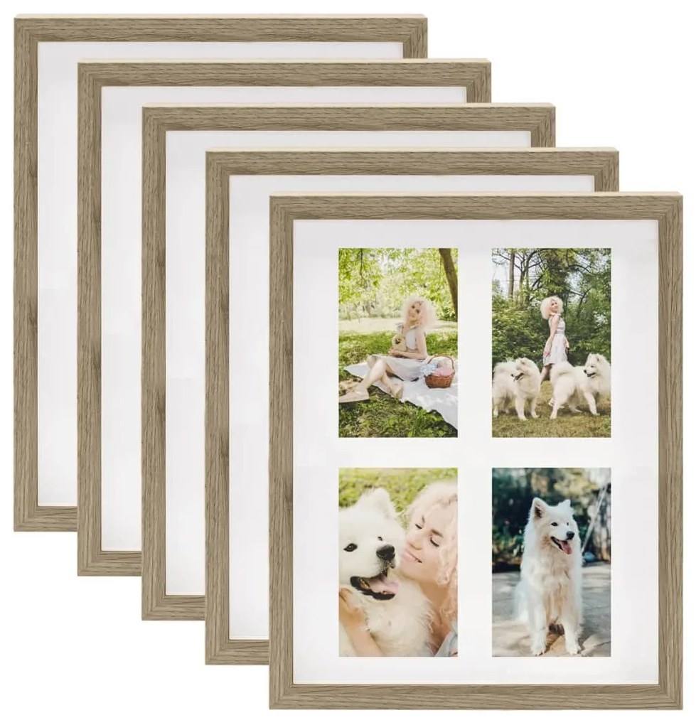 332723 vidaXL Molduras 3D 5 pcs madeira escura 28x35cm p/ foto de 4x(10x15cm)