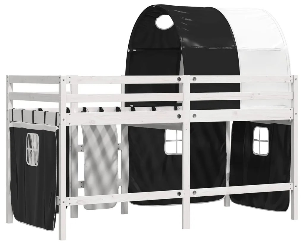 Cama alta criança c/ túnel 90x190 cm pinho maciço branco/preto