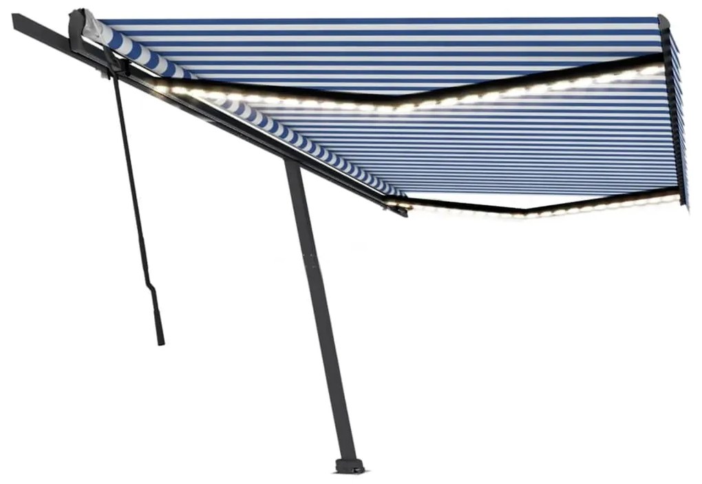 Toldo retrátil manual com LED 500x300 cm azul e branco