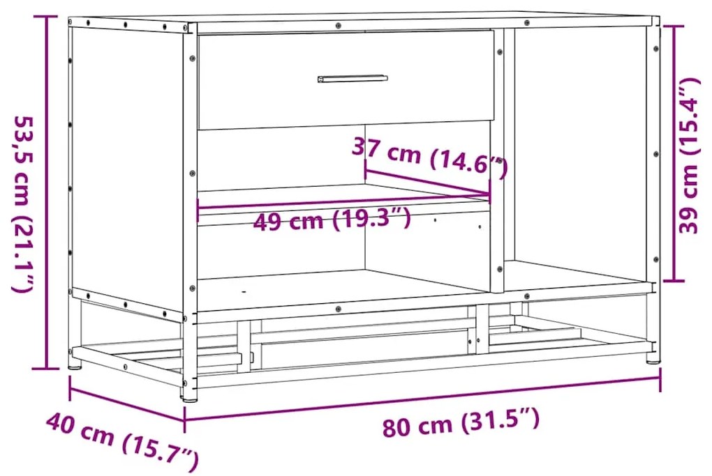 Banco para calçado 80x40x53,5 cm madeira e metal preto