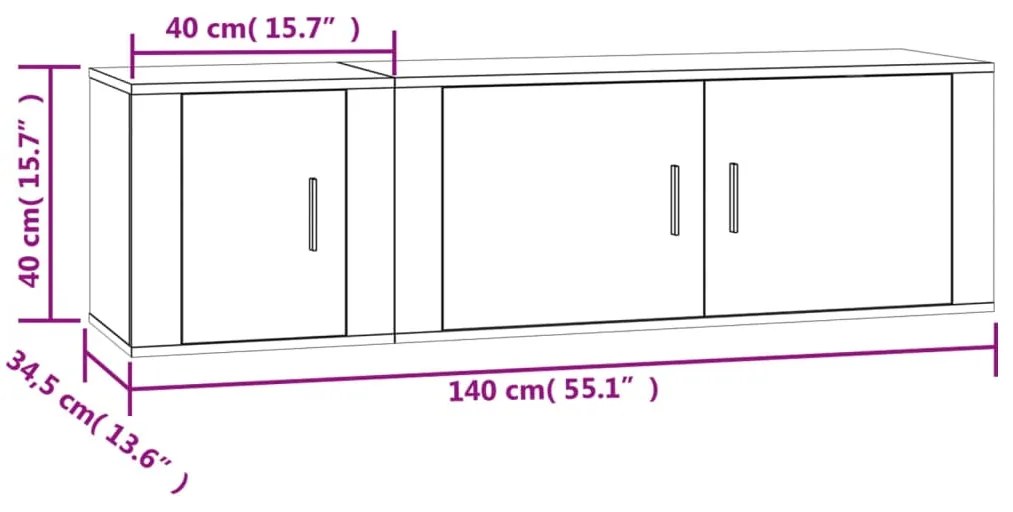 2 pcs conjunto móveis de TV derivados madeira branco brilhante