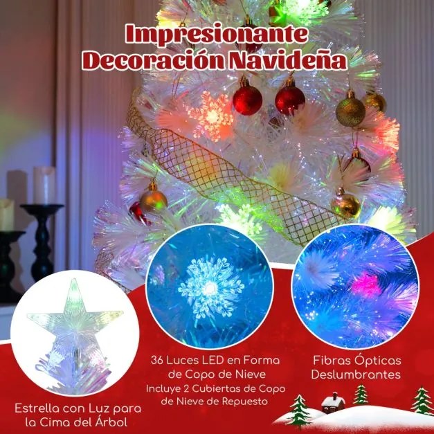 Árvore de Natal artificial de fibra ótica de 180 cm branca pré-iluminada com 230 pontas de ramos Luz das estrelas 36 luzes Branca