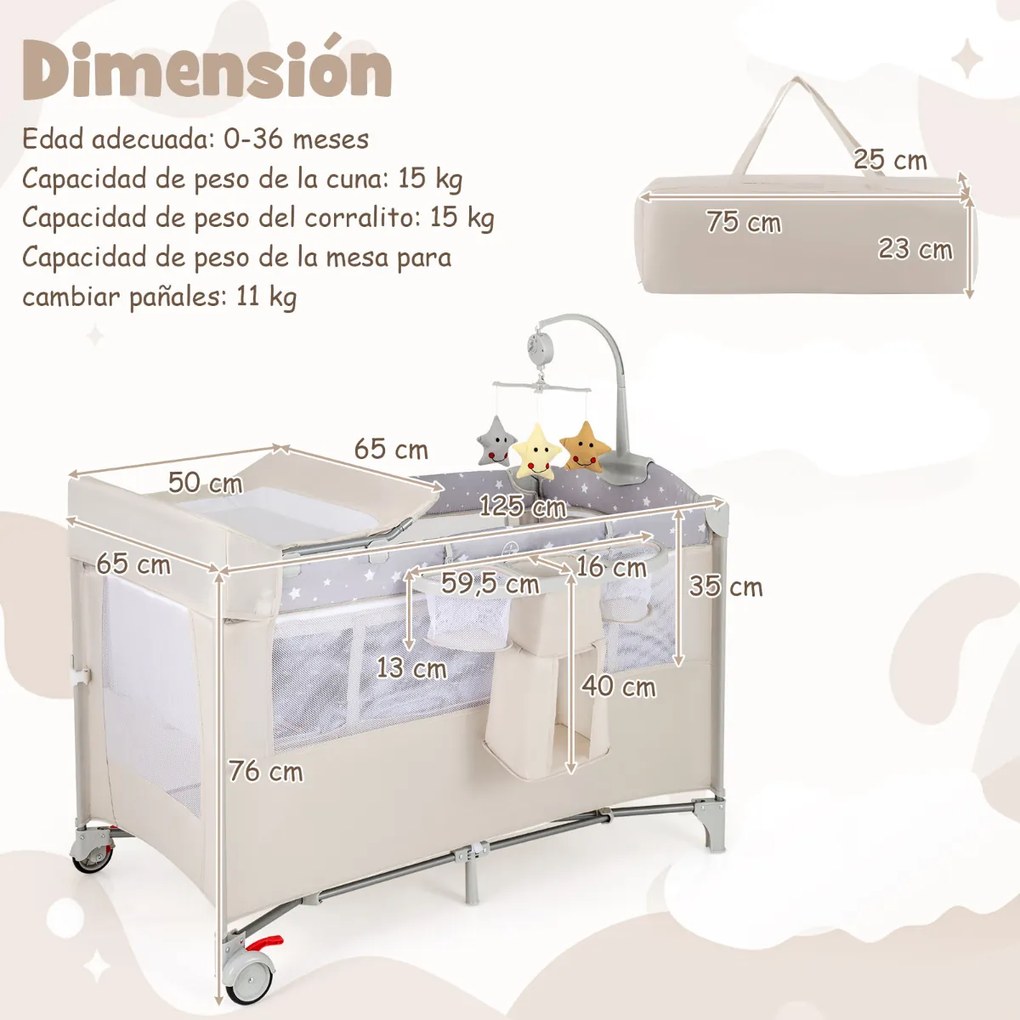 Berço para bebés dobrável 5 em 1 portátil com mesa para mudar fraldas Cadeira de brincar Berço para dormir Berço Moisés Colchão de berço Saco de viage