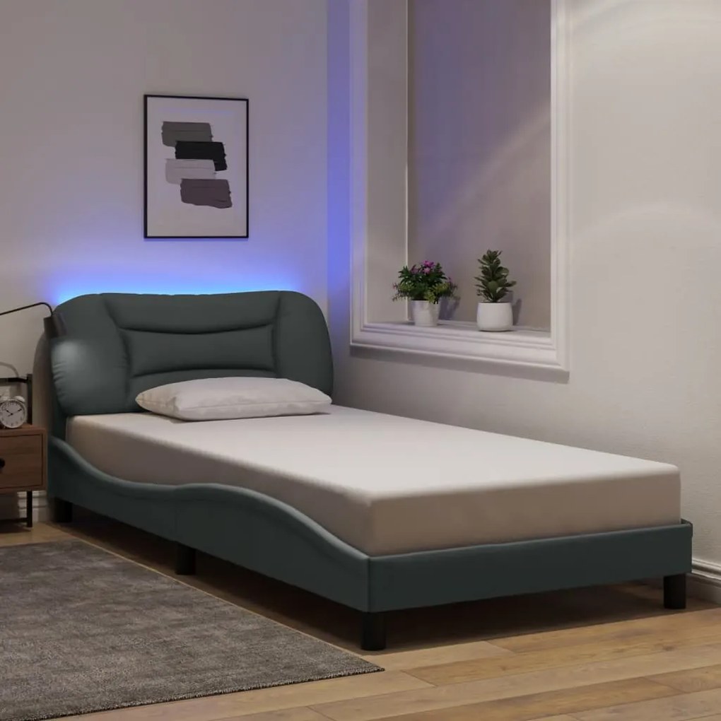 Estrutura de cama com LED sem colchão 100x200 cm tecido