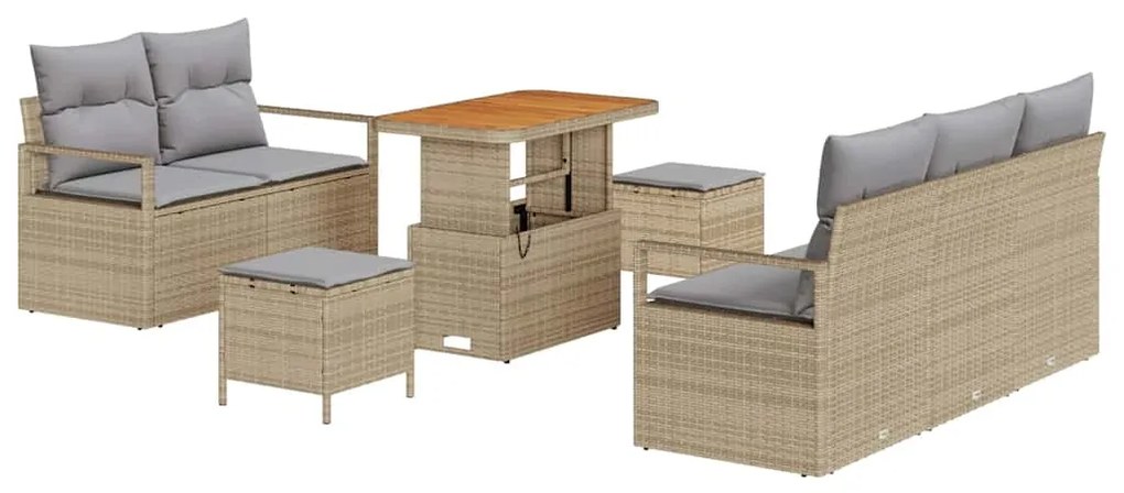 Conjunto de sofá para o jardim com 8 peças e almofadas bege em rattan