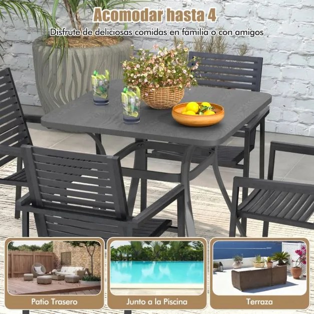 Mesa de metal Jardim quadrada de 80 cm com 4 pernas curvas Mesa de exterior resistente para 4 pessoas Cinzento