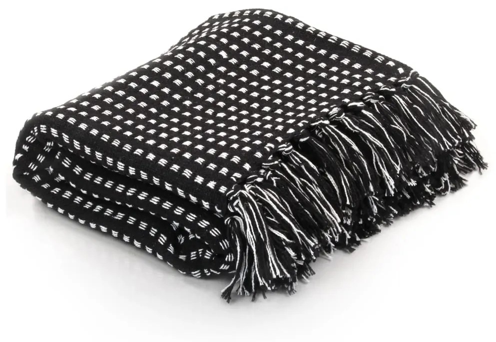 245332 vidaXL Manta em algodão aos quadrados 220x250 cm preto