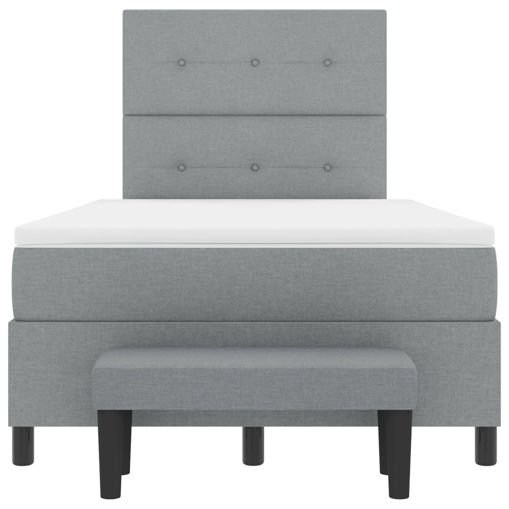Cama Box Spring com Colchão & Banco Cinza-claro 120x190 cm Tecido