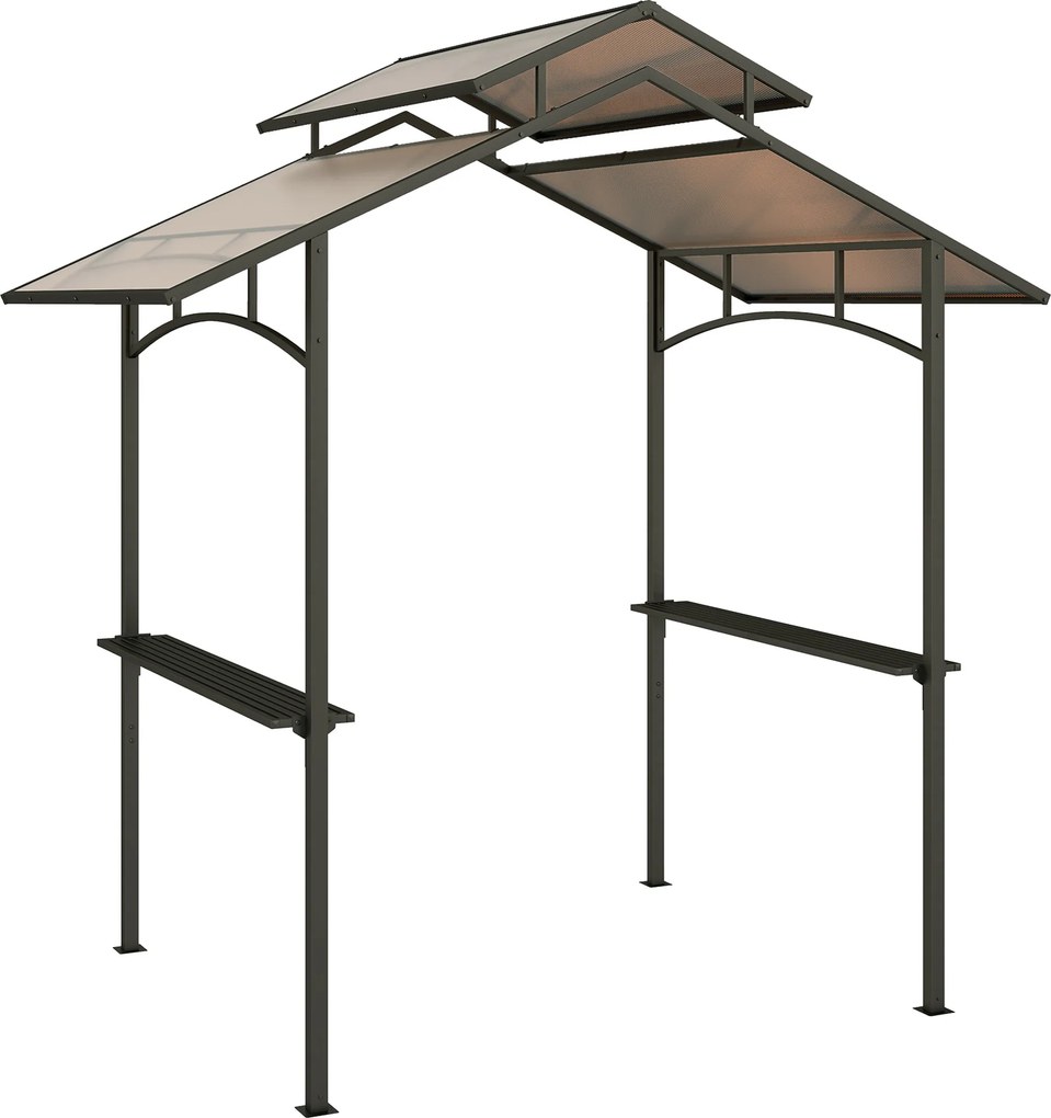 Outsunny Pavilhão de churrasco com cobertura retardante de chama Pavilhão BBQ com 2 prateleiras 2,5 x 1,5m Aço PC Preto+Castanho | Aosom Portugal