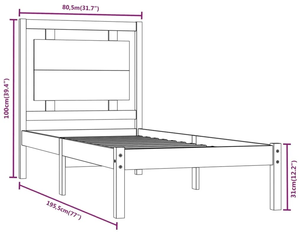 Estrutura cama pequena solteiro 75x190 cm madeira maciça branco