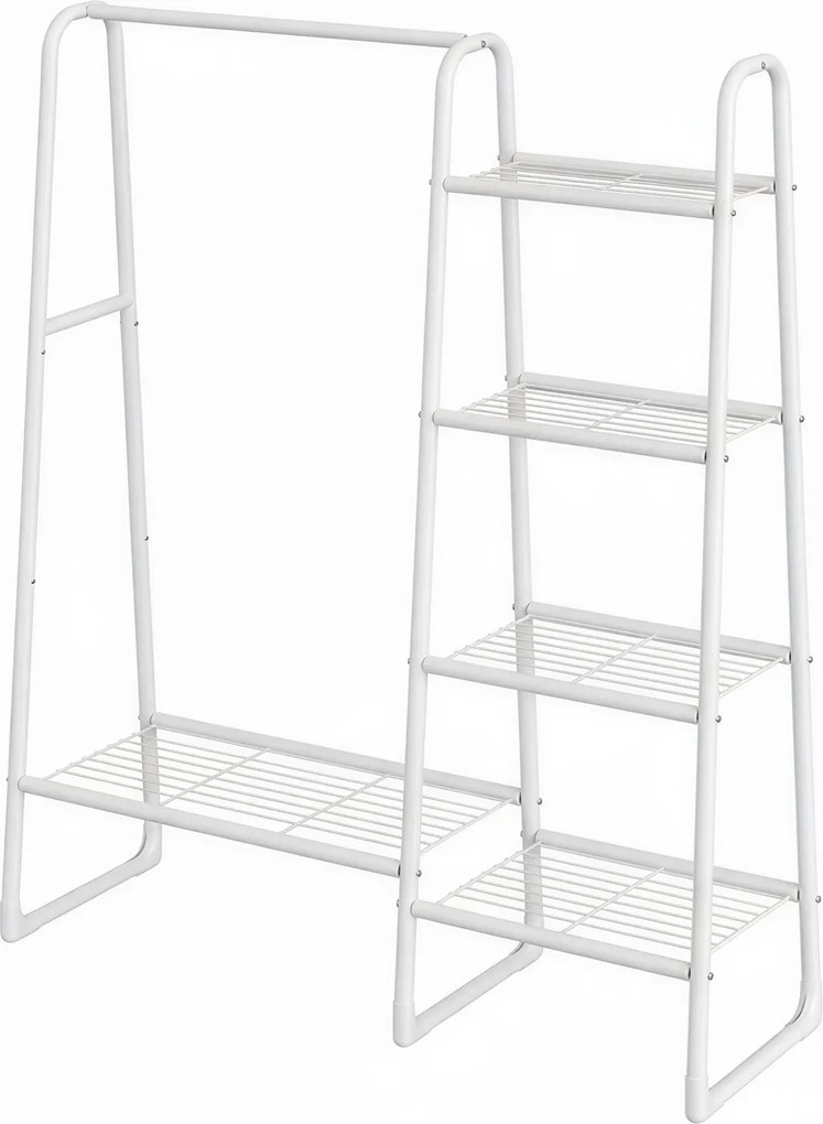 Guarda-roupa aberto, cabideiro com 5 prateleiras em metal 40 x 101,7 x 153,3 cm branco