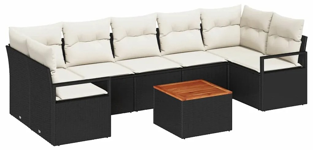 Conjunto de Sofá de Jardim 8 Peças com Almofadas Pretas em Poliratan e