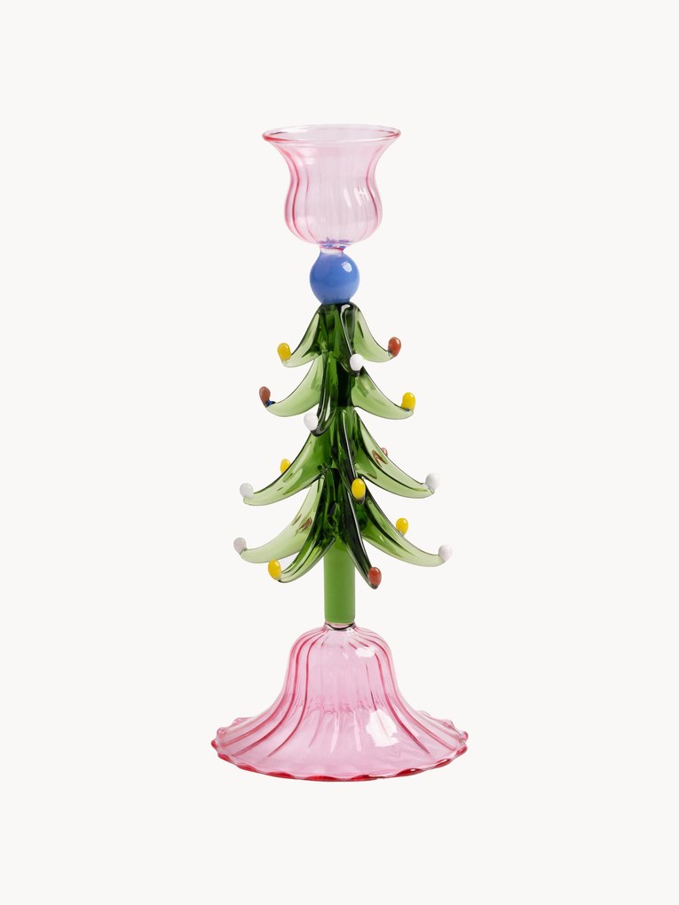 Castiçal de vidro artesanal Merry Tree