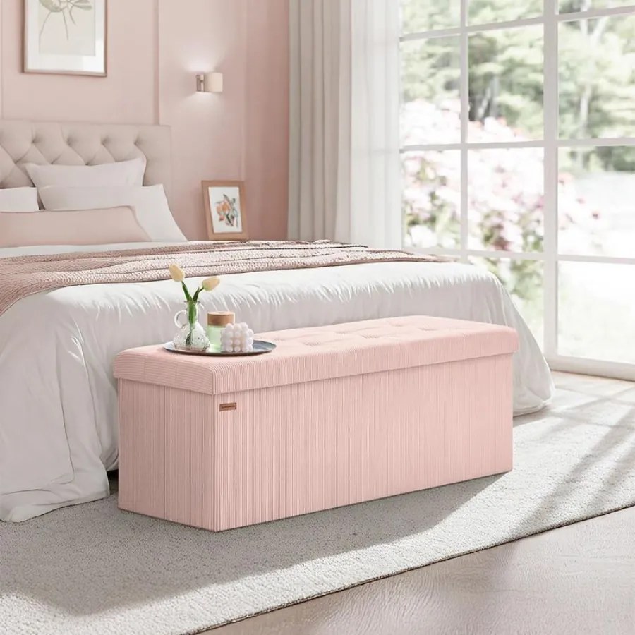 Banco dobrável com espaço de arrumação e design rebatível 38 x 110 x 38 cm Rosa