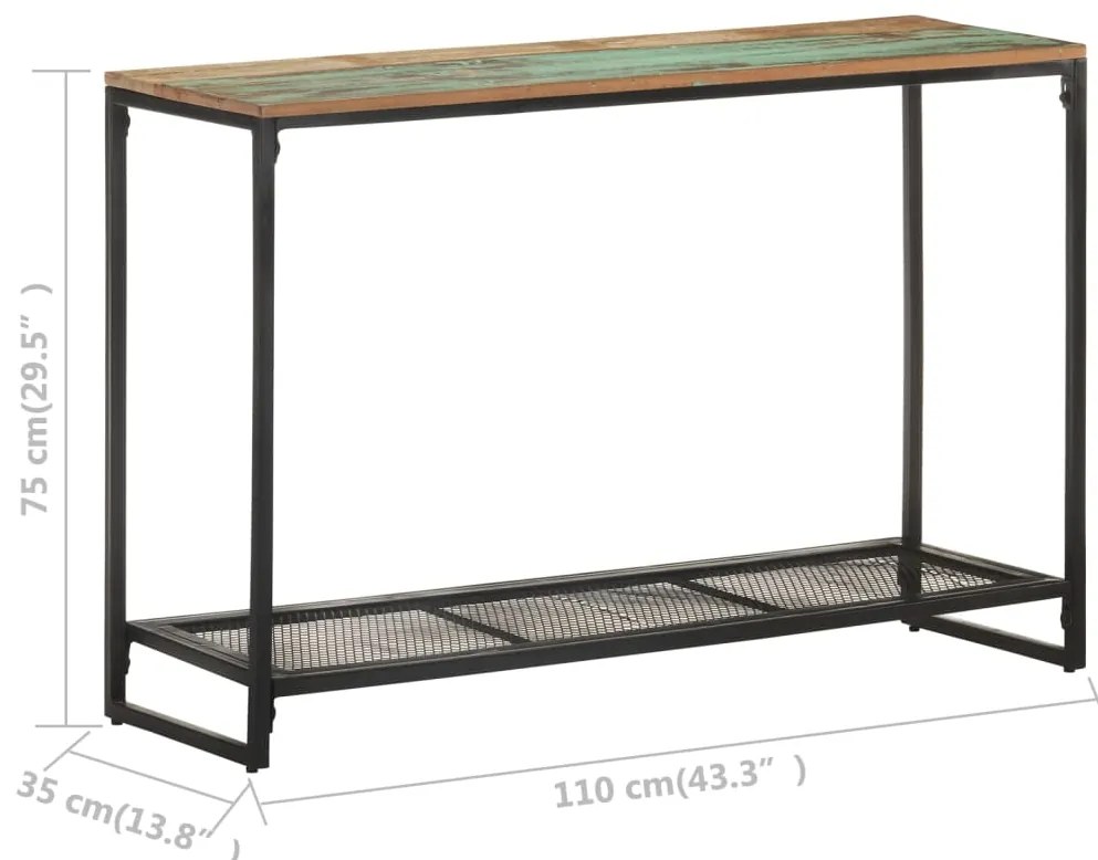 Mesa consola 110x35x75 cm madeira recuperada maciça