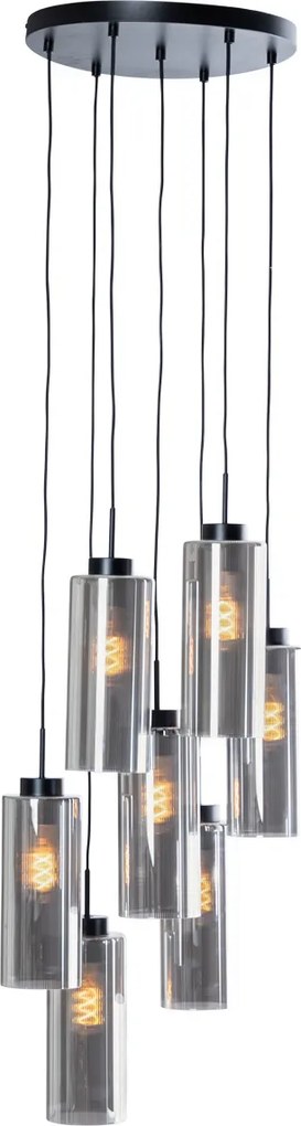 Candeeiro de suspensão Art Deco preto com vidro fumê 7 luzes - Laura